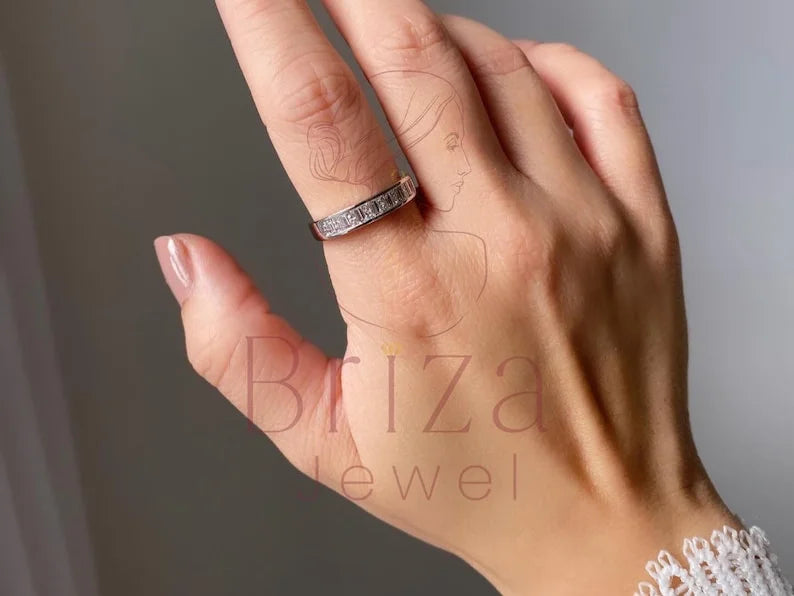 Baguette Diamond Band - White Gold Princess Eternity Ring | Briza Jewel
