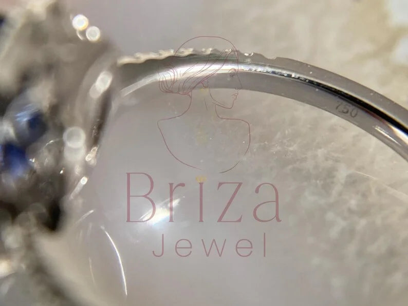 Blue Sapphire Engagement Ring - White Gold Cushion Halo | Briza Jewel