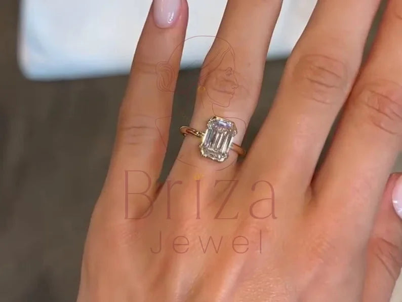 Emerald Cut Engagement Diamond Ring - Lab Grown Gold Minimalist | Briza Jewel