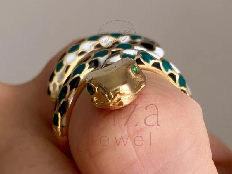 Ring Snake Gold with Enamel Serpent Adjustable | Briza Jewel