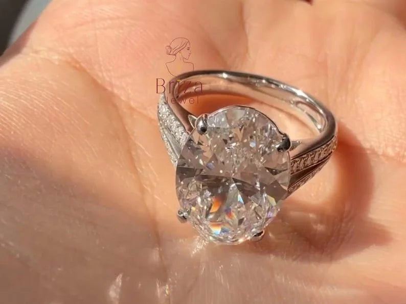 Pave Band Engagement Ring - Oval Moissanite | Briza Jewel