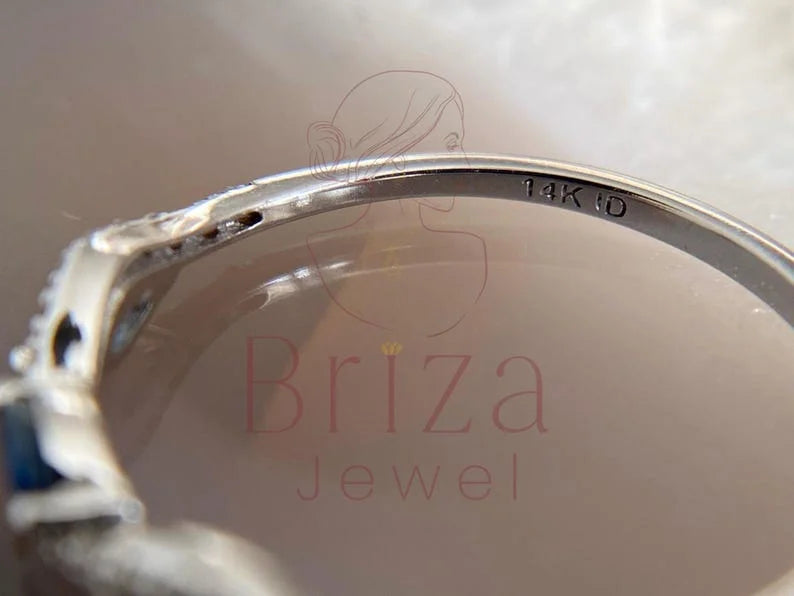 Blue Sapphire Marquise Ring - Lab Grown White Gold Diamond | Briza Jewel