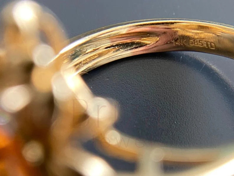 Pear Cut Citrine Ring - Yellow Gold Diamond Vintage | Briza Jewel