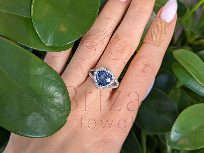 Blue Heart Diamond Ring - Halo | Briza Jewel
