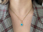 Blue Topaz Pendant - 14k Yellow Gold Diamond Halo Necklace | Briza Jewel