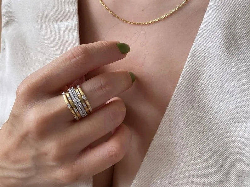 Multi Row Diamond Band - 18K Gold Ring | Briza Jewel