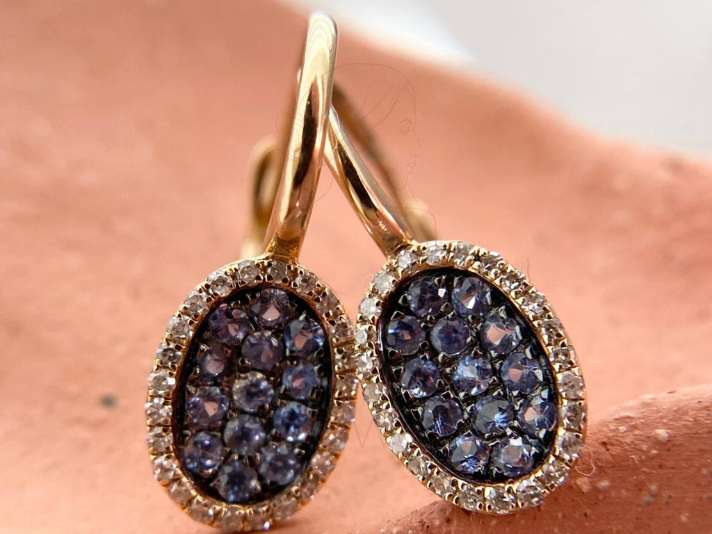 Blue Sapphire Earrings with Halo Design and Elegance | Briza Jewel
