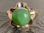 Vintage 14K Gold Green Jade Flower Ring | Gemstone Statement | Briza Jewel