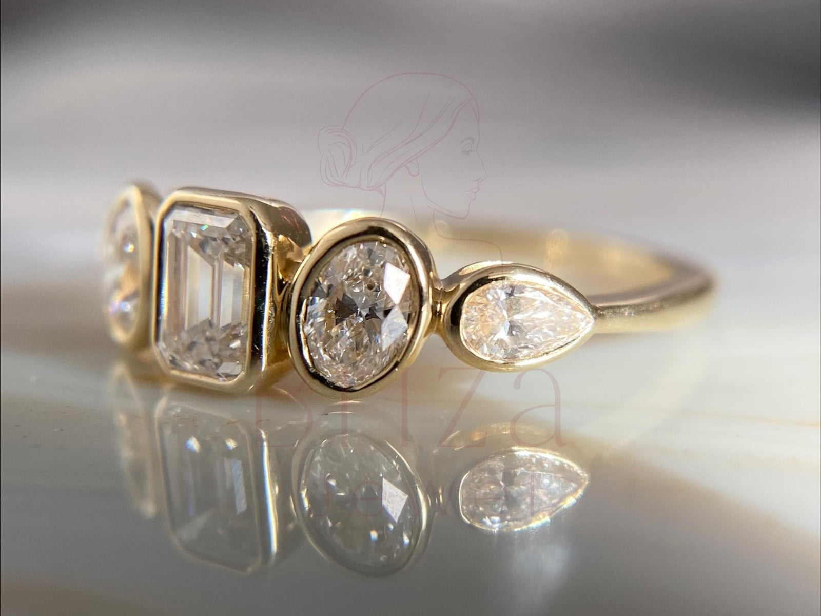 Modern emerald cut cut ring