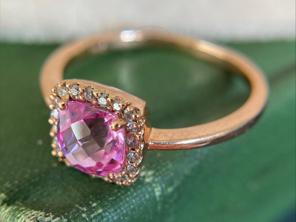 Gold topaz ring with halo design by Briza Jewel