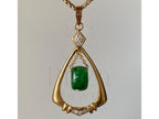 Green Jade and Diamond Pendant | Vintage Gold Jade Necklace | Briza Jewel