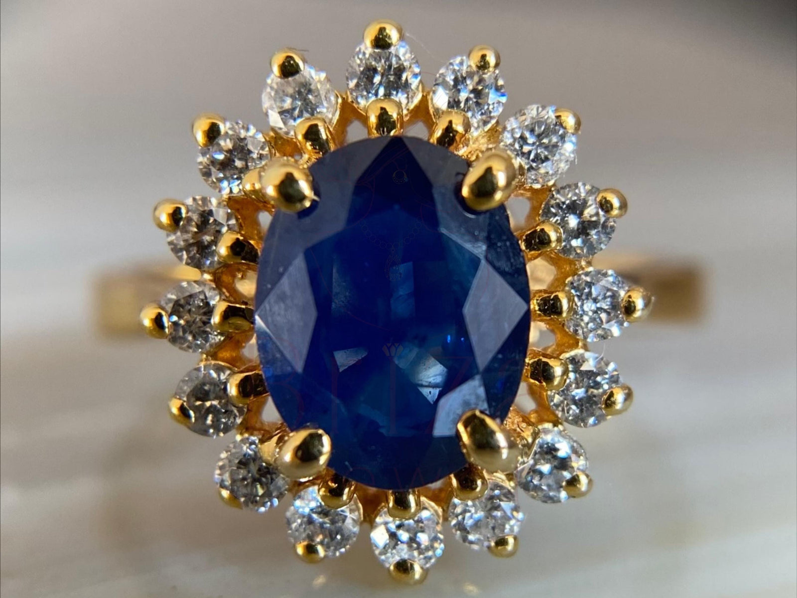 Blue Sapphire Halo Ring with Timeless Elegant Sparkle | Briza Jewel