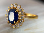 sapphire ring with halo design by Briza Jewel