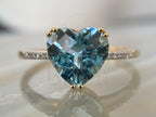 Heart Blue Topaz Ring | Gold Diamond Band Promise Ring | Briza Jewel