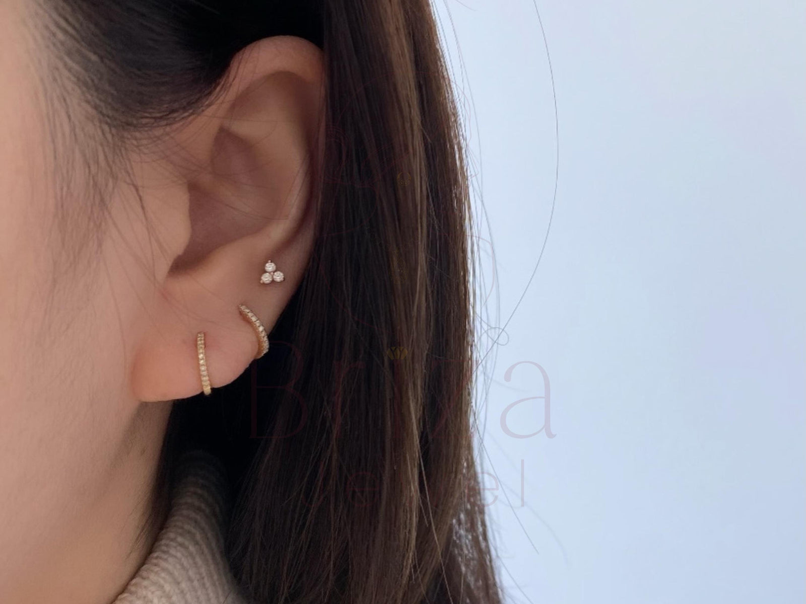 Yellow Gold Diamond Huggie Earrings by Briza Jewel