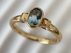 Gold aquamarine ring with bezel design by Briza Jewel
