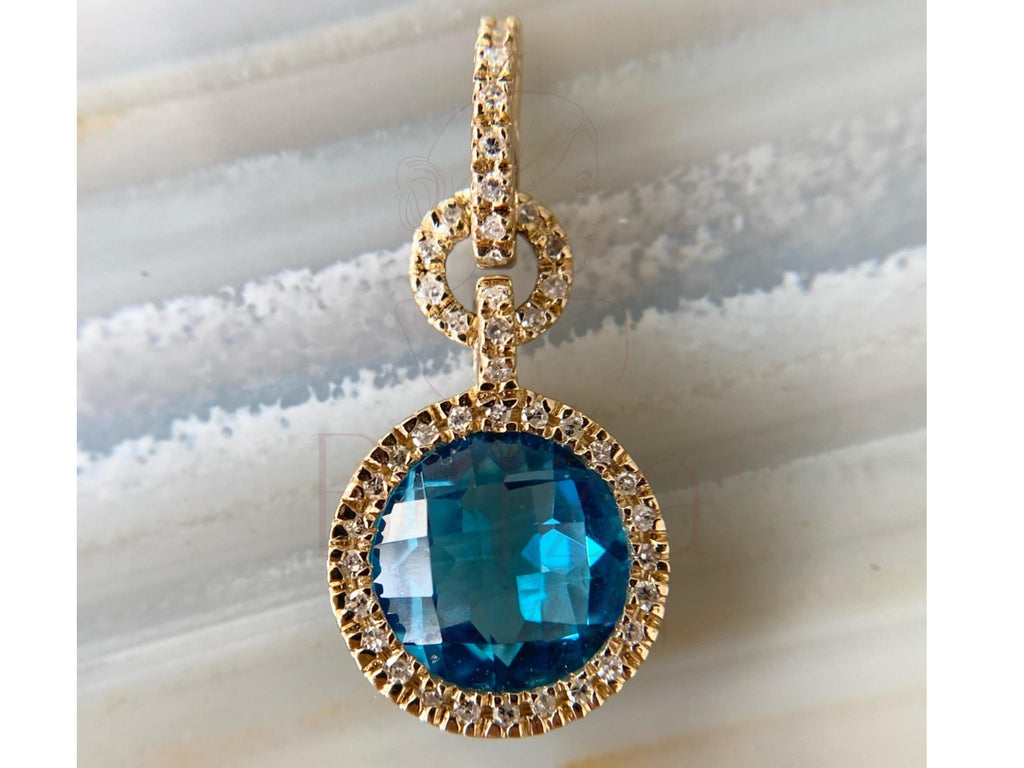 Blue Topaz Pendant with Halo Sparkle and Elegant Style | Briza Jewel