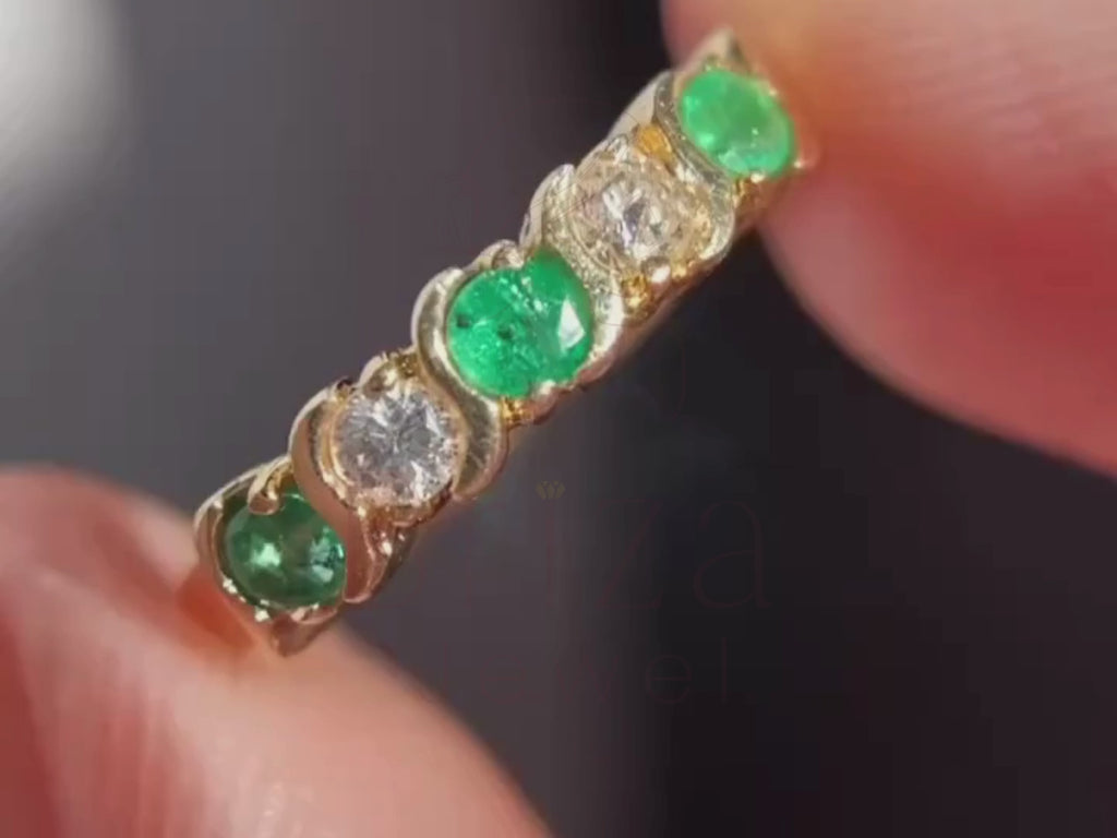 Emerald and Diamond Gold Band - Vintage Ring