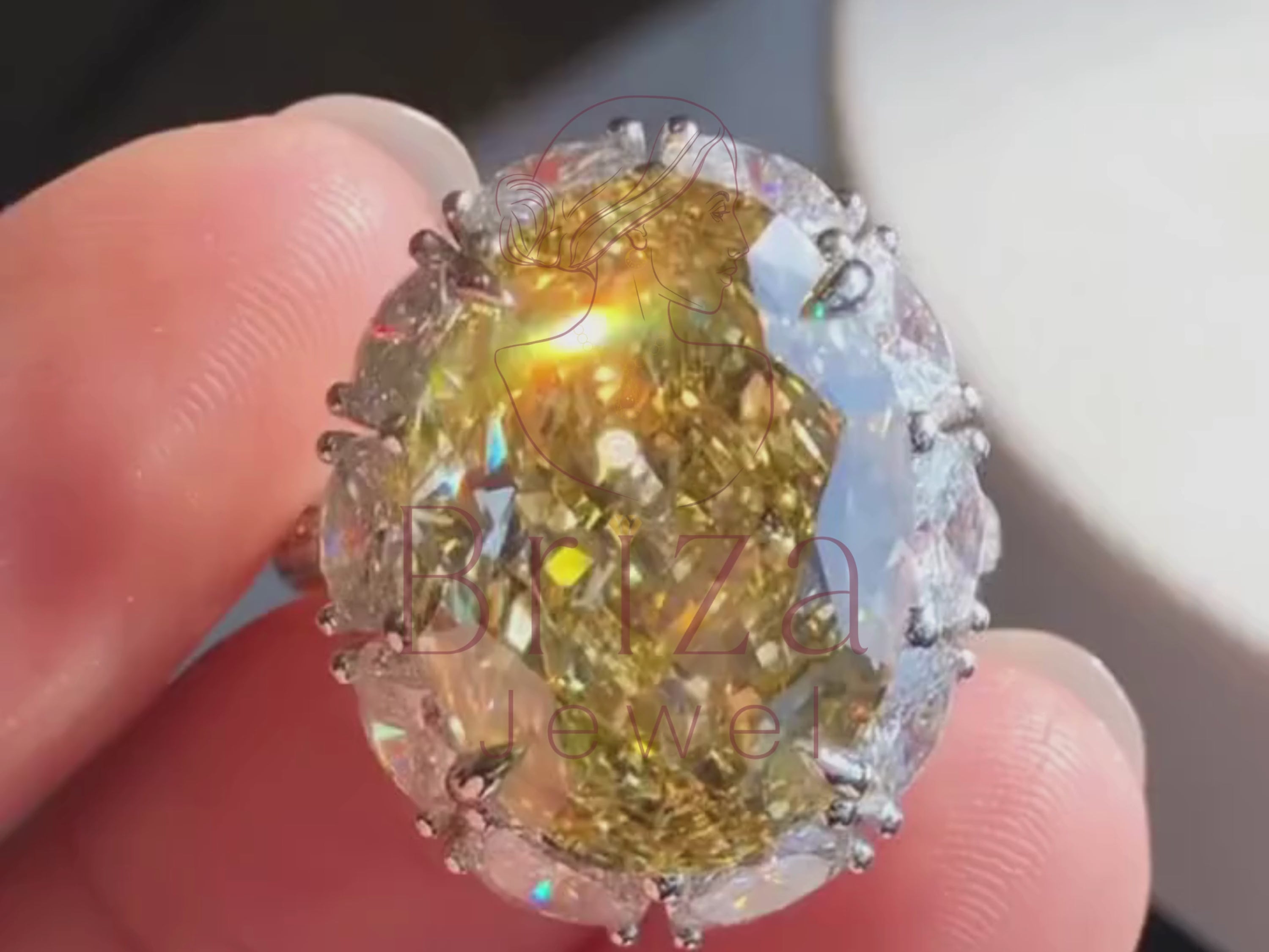 unique engagement ring for women close-up showing oval halo detail