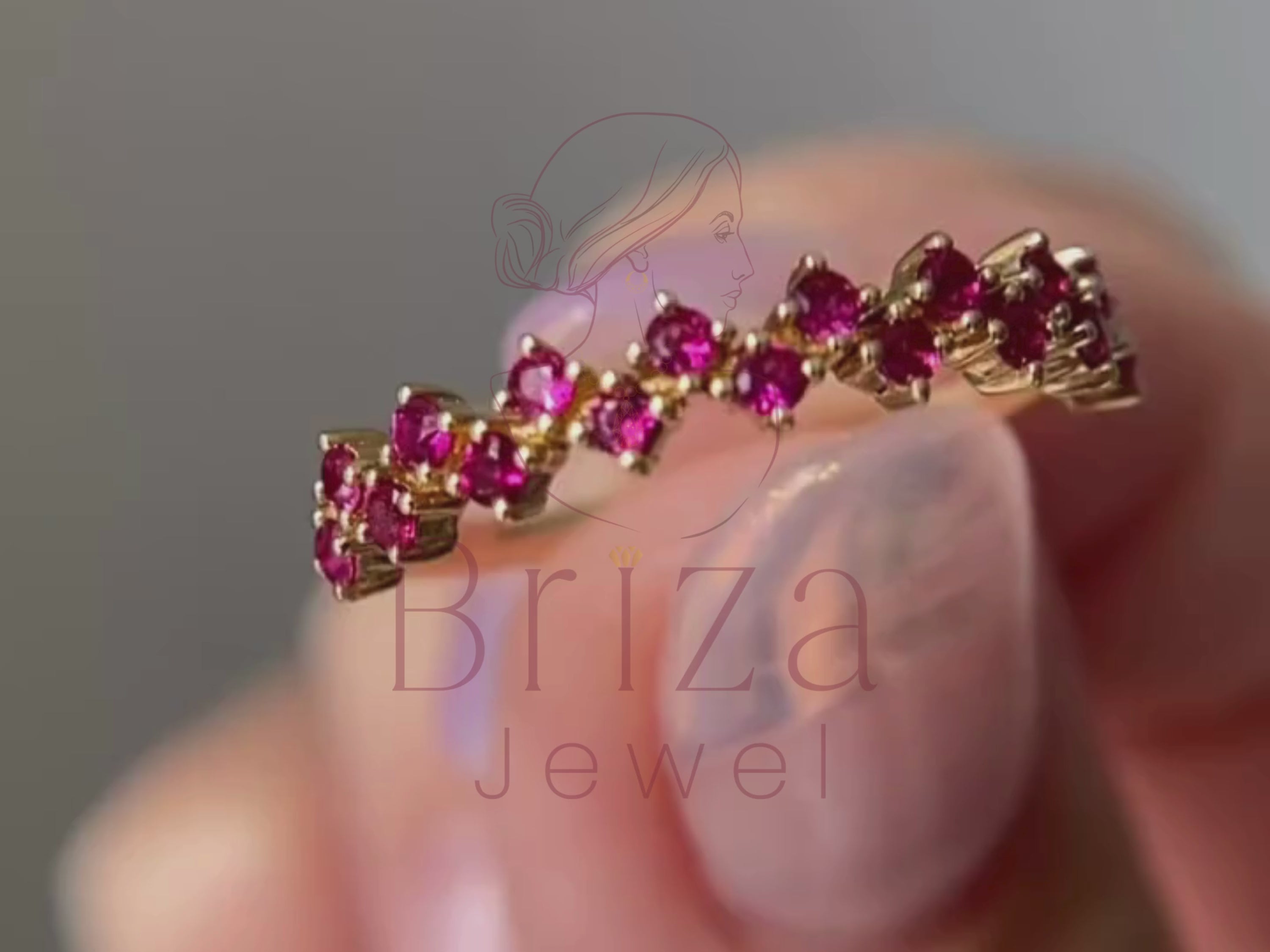 Pink Diamond Eternity Band with Yellow Gold Stackable