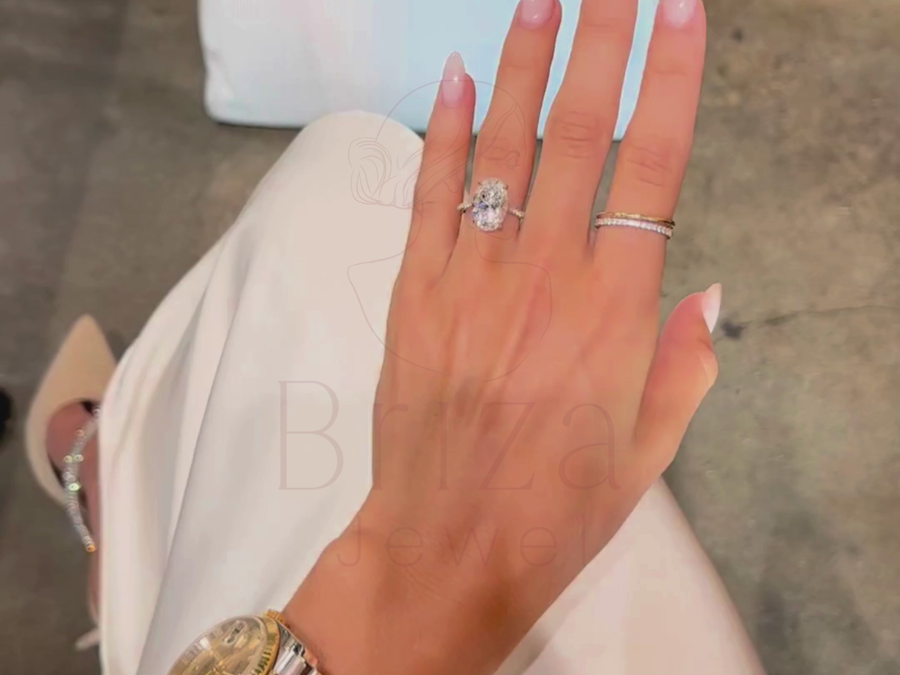 Ring Oval | Dainty Oval Cut Diamond Solitaire Wedding Band