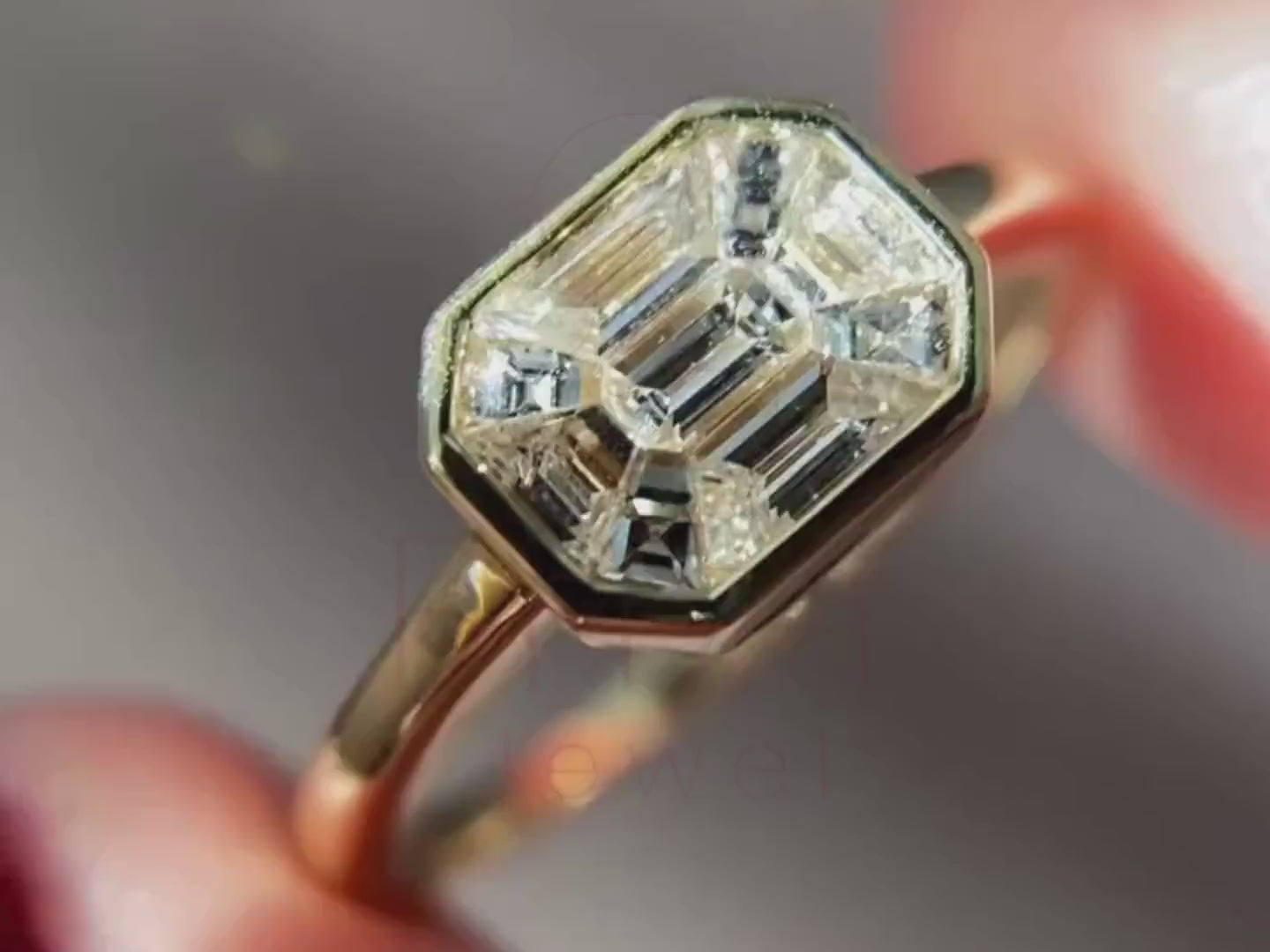 Engagement Ring With Bezel Setting - 14K Gold Emerald Cut Diamond