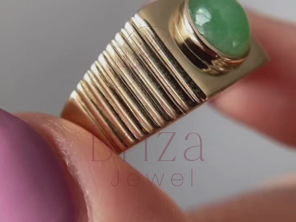 Green Jade Ring | Vintage Gold Signet Ring for Men & Women