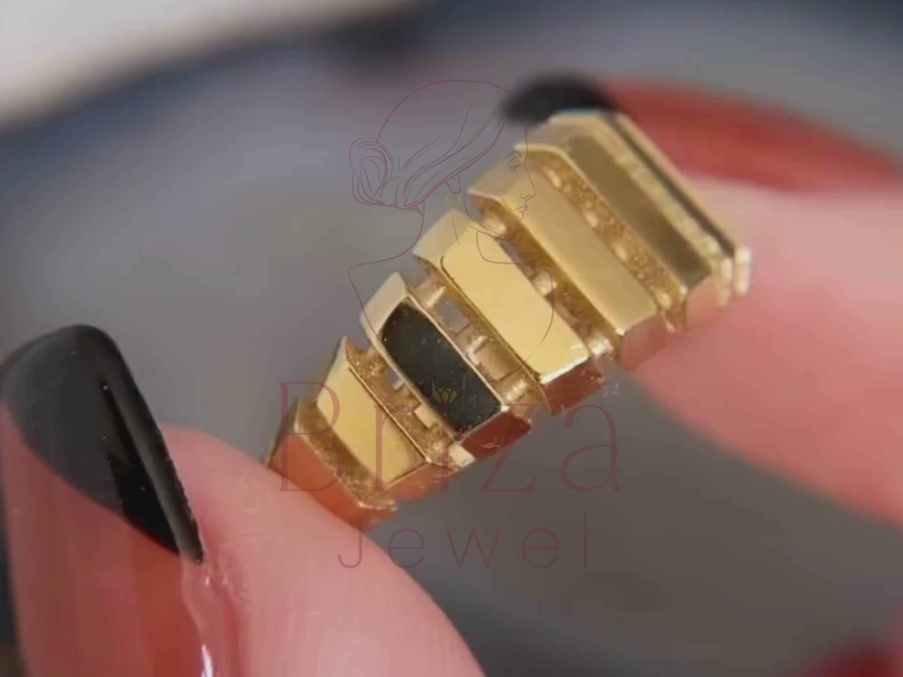 vintage hexagon engagement ring close-up showing geometric detail