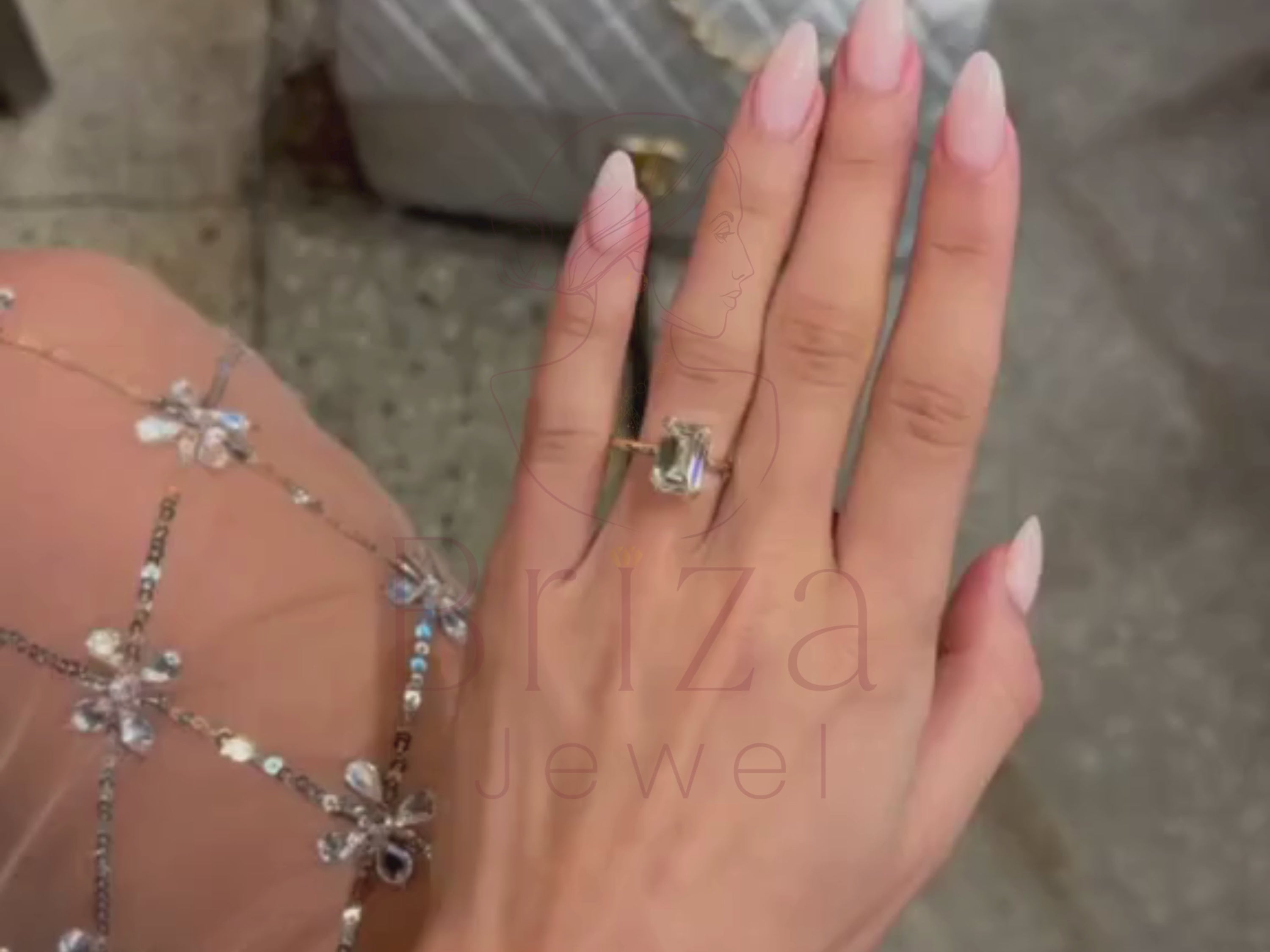 Emerald Wedding Band with Gold Baguette Diamond Ring