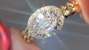 Baguette Halo Engagement Ring - Gold Diamond | Briza Jewel