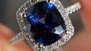 Blue Sapphire Engagement Ring - White Gold Cushion Halo | Briza Jewel
