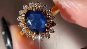 Blue Sapphire Halo Ring - 18K Gold Oval Diamond Vintage | Briza Jewel