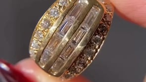 Yellow Gold Baguette Diamond Ring - 18K Yellow Gold Vintage | Briza Jewel