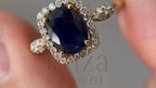 Blue Sapphire Wedding Band - Lab Grown Gold Diamond Halo Ring | Briza Jewel