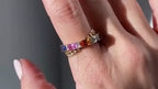 Rainbow Sapphire Ring - Emerald Cut Diamond