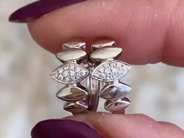 White Gold Diamond Stud Earrings – Modern Leaf Cluster Design