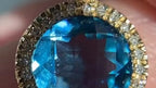 Blue Topaz Pendant - 14k Yellow Gold Diamond Halo Necklace