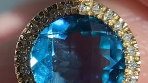 Blue Topaz Pendant - 14k Yellow Gold Diamond Halo Necklace
