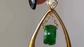 Green Jade and Diamond Pendant - Gold Vintage Necklace