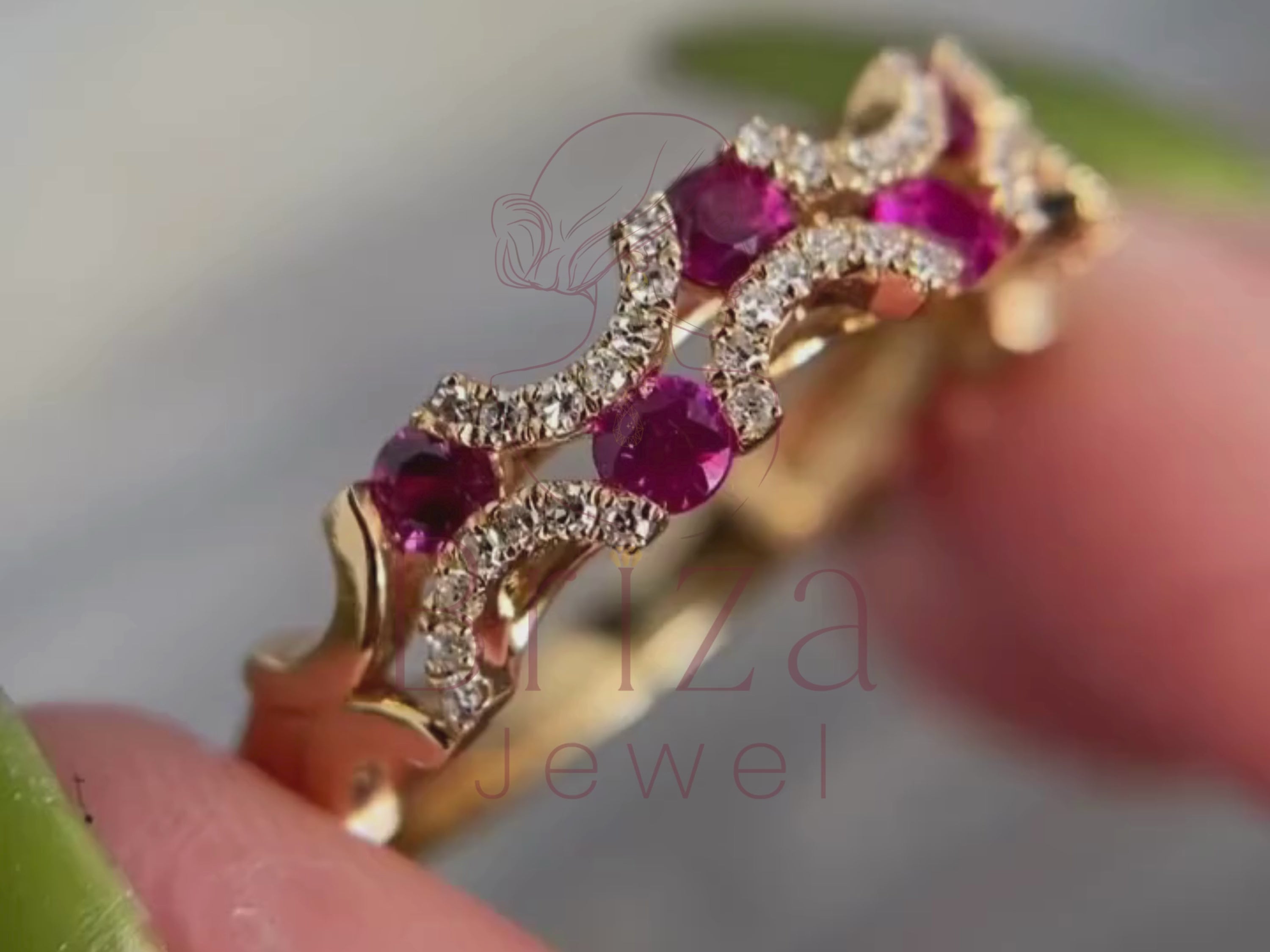 Vintage Ruby Engagement Ring with 14K Gold Diamond Band