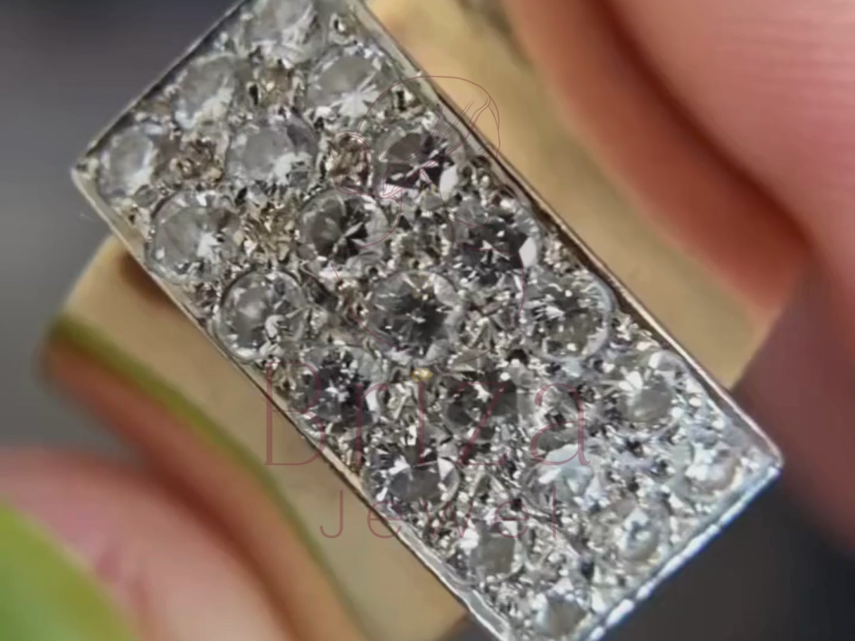 Unisex Wedding Ring with Bold Gold Pavé Diamond Band