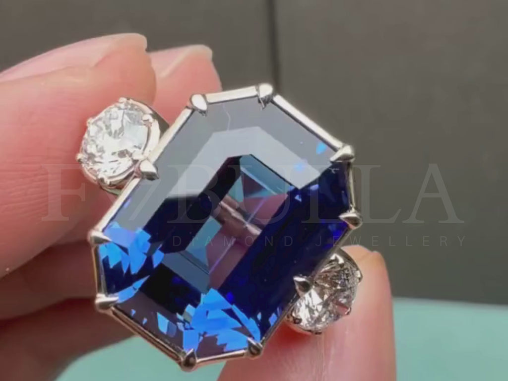 Diamond Cocktail Ring | Emerald Cut Blue Sapphire Luxury