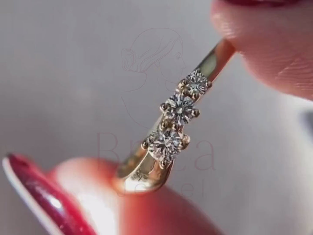3 Stone Wedding Ring - 14K Gold Diamond Minimalist