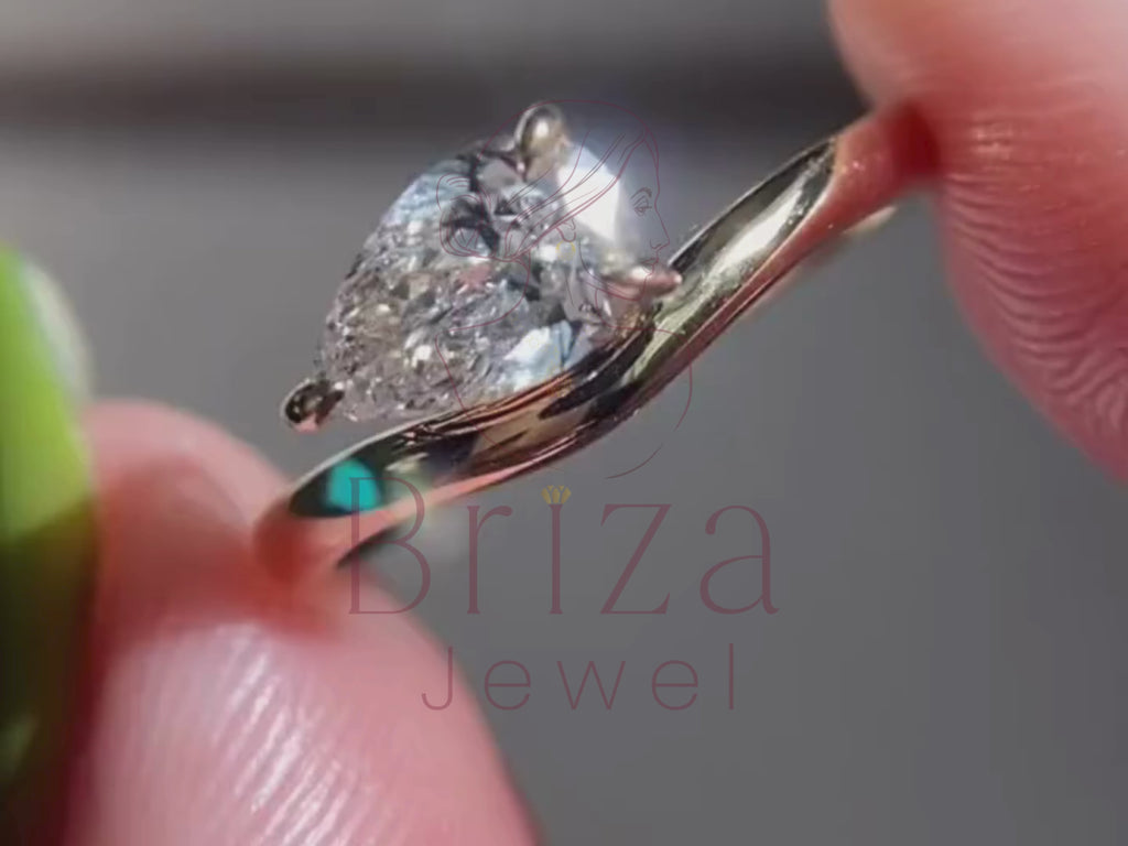 Pear Engagement Ring with Minimalist Teardrop Diamond