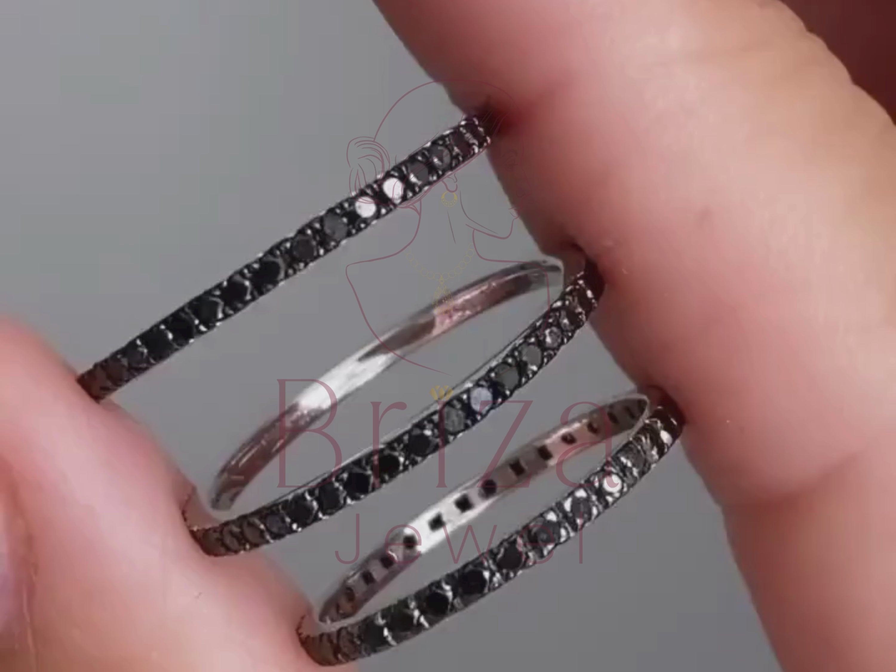 Black Eternity Band with Gothic Black Diamond Stack Ring