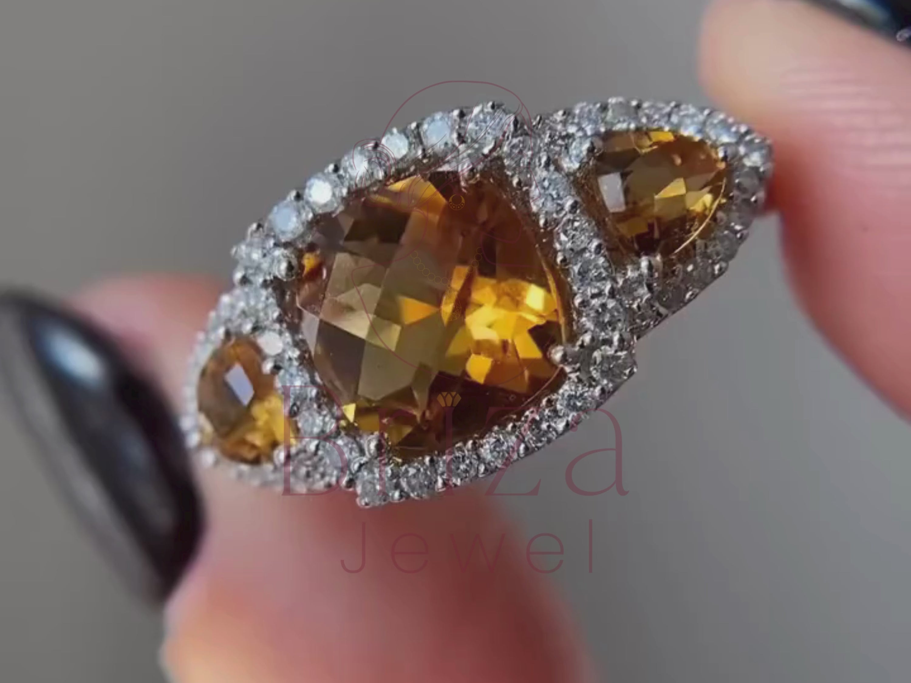 champagne diamond ring style close-up with vintage halo setting