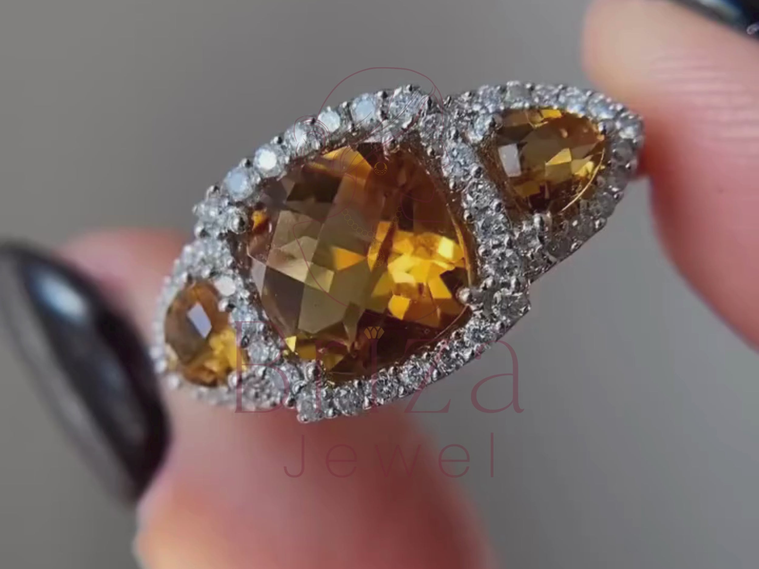 champagne diamond ring style close-up with vintage halo setting