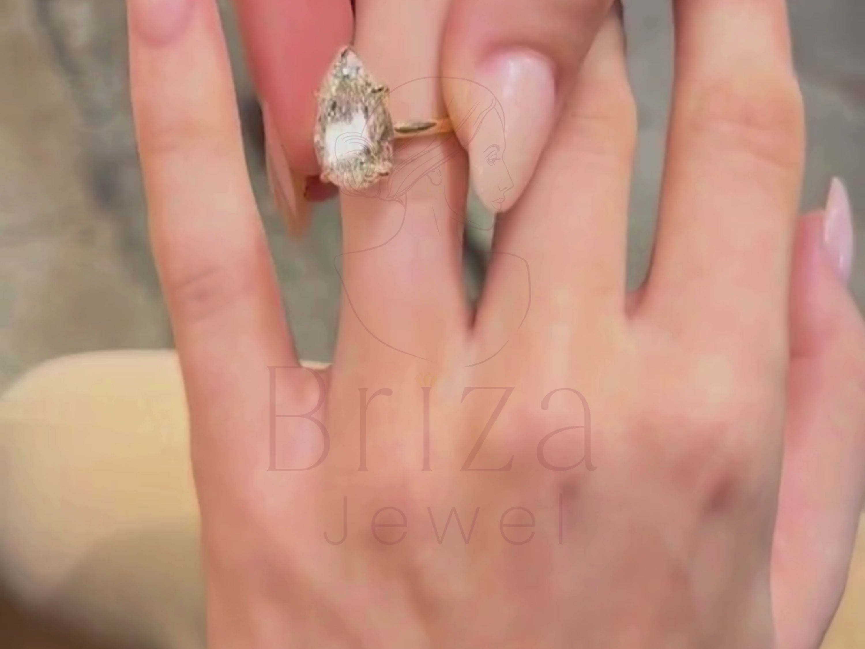 6 Carat Pear Shaped Diamond Ring | Yellow Gold Solitaire Ring