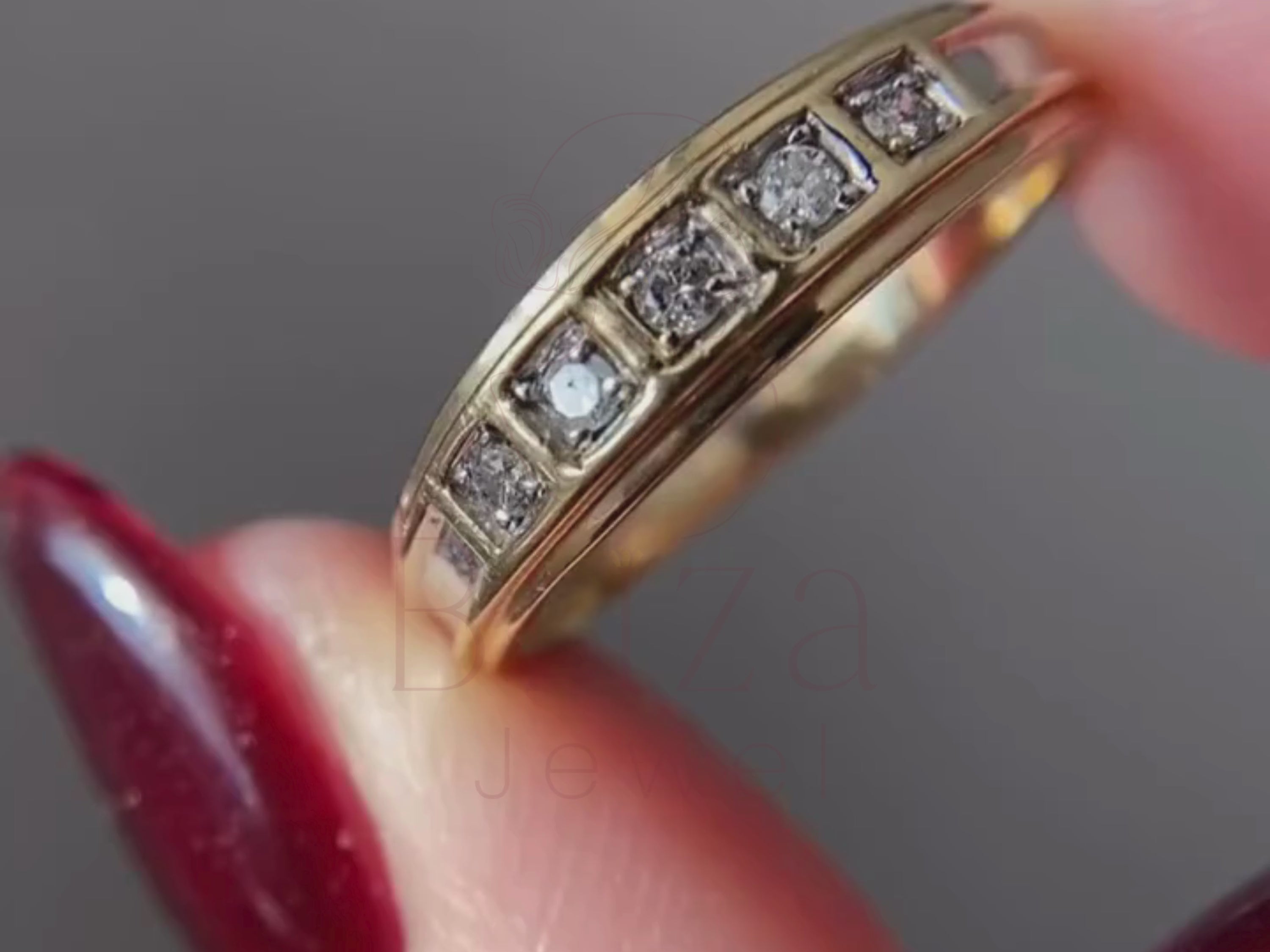 Gold Diamond Wedding Ring | 18K Vintage Channel Band