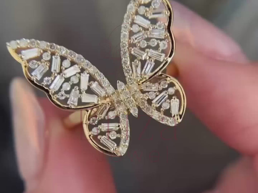 Butterfly Engagement Ring - Gold Baguette Diamond